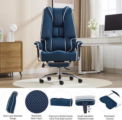EXCEBET Big and Tall Office Chair 400lbs Wide Seat, Leather High Back Executive Office Chair with Lumbar Support, Ergonomic Chairs Padded Armrests & Thick Cushion (Mesh Blue)