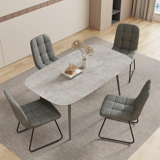 HIPIHOM 55.1'' Kitchen Dining Table for 4 Persons, Wooden Kitchen Table with Metal Legs, Rustic Farmhouse Style Dining Table Rectangular Dining Table for Kitchen, Dining Room and Living Room (Gray)