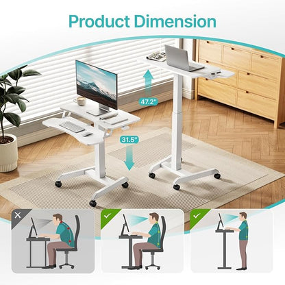 PEGZONE Standing Rolling Desk with Keyboard Tray, Laptop Cart with Wheels, Adjustable Height Portable Computer Workstation Cart for Classroom, Office