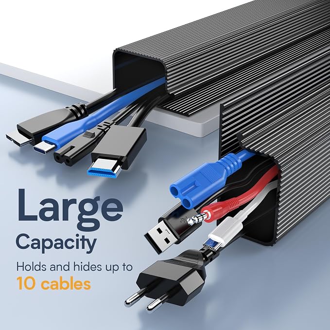 Delamu 4 Pack Cord Organizers for Desks, 62.8in Cable Organizer Cable Management Under Desk, Self Adhesive Wire Management Raceway, Desk Organizers and Accessories for Office&Home Organization, Black
