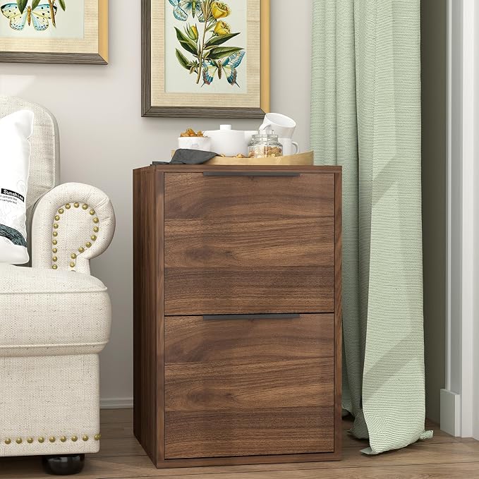2 Drawer File Cabinets, Wood File Cabinet with Hanging Bar for Letter Size, Modern Farmhouse Under Desk Drawer, Printer Stand Small Filing Cabinets for Home Office, Dark Walnut