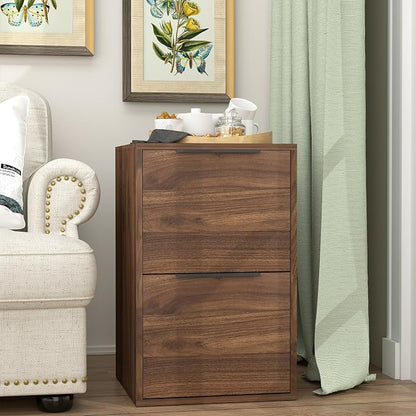 2 Drawer File Cabinets, Wood File Cabinet with Hanging Bar for Letter Size, Modern Farmhouse Under Desk Drawer, Printer Stand Small Filing Cabinets for Home Office, Dark Walnut