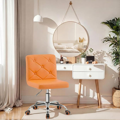 VECELO PU Leather Mid-Back Armless Vanity Chair Adjustable Height 360° Rolling Swivel for Home Office Work