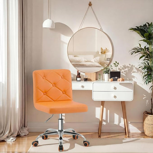 VECELO PU Leather Mid-Back Armless Vanity Chair Adjustable Height 360° Rolling Swivel for Home Office Work