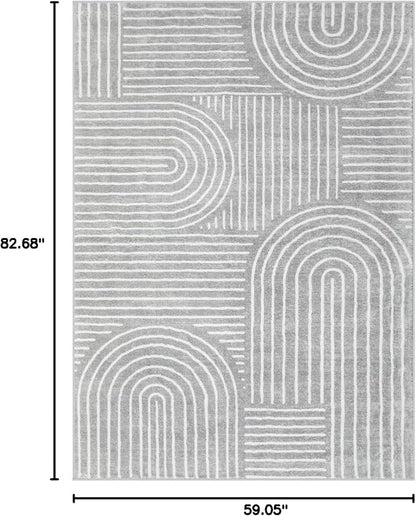 Lahome Abstract Area Rug 5x7,Soft Washable Rugs for Living Room Ultra-Thin Non Slip Gray Rugs for Bedroom, Throw Rug Carpet for Dining Room Office Playroom Darrell (5'x7',Gray)
