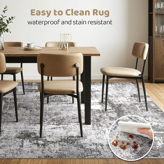 10x13 Area Rug Living Room: Washable Large Abstract Modern Soft Rugs Stain Resistant Indoor Floor Non-Slip Accent Carpet for Bedroom Nursery Playroom Office Dining Room Dorm Home House- Black Grey
