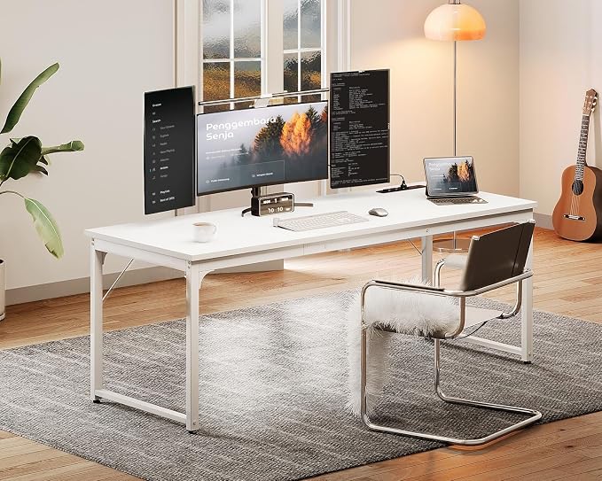 Coleshome 71 Inch Computer Desk with USB Ports, Large Office Desk, Long Study Student Writing Desk, White