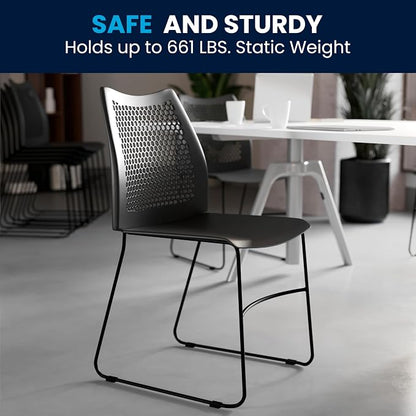 Flash Furniture Hercules Series Contoured Lobby Chairs with Air-Vent Honeycomb Backs, Ergonomic Stacking Chairs for Offices, Set of 5, Black