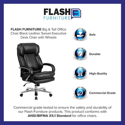 Flash Furniture Hercules Series LeatherSoft Swivel Office Chair with Loop Arms, Ergonomic High-Back Executive Chair with Padded Seat and Arms, Black
