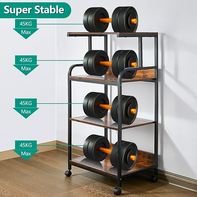4-Tier Printer Stand with Adjustable Shelves and Wheels, Tall Printer Table with Storage for Home Office, Rolling Printer Cart for Small Spaces, Rustic Brown