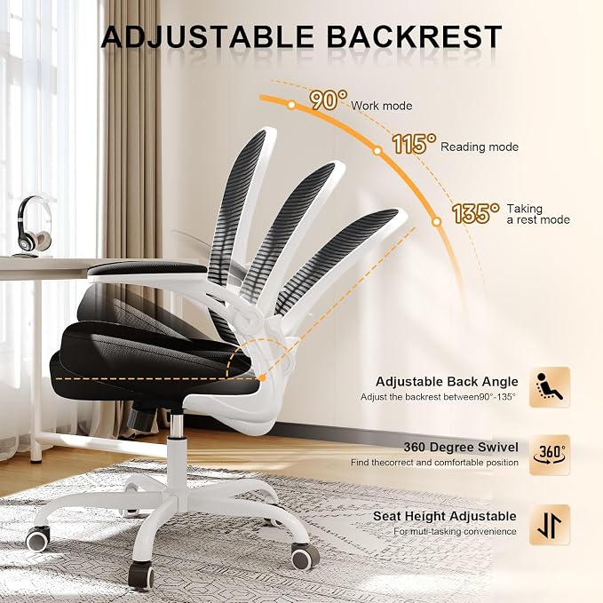Office Chair, Ergonomic Desk Chairs 330LBS Capacity High Back Mesh Computer Chair with Flip-up Armrests, Comfy Work Chair with Adjustable Lumbar Support