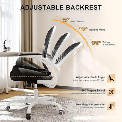 Office Chair, Ergonomic Desk Chairs 330LBS Capacity High Back Mesh Computer Chair with Flip-up Armrests, Comfy Work Chair with Adjustable Lumbar Support