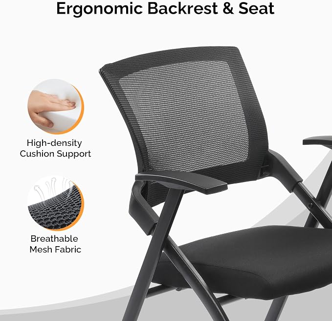 Stackable Conference Room Chair with Wheels, Folding Office Chair with Rebound Back & Padded Seat, 350 lb Capacity, Black – Ideal for Training, Guest, Reception & Event Seating