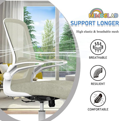 Mimoglad Home Office Chair, High Back Desk Chair, Ergonomic Mesh Computer Chair with Adjustable Lumbar Support and Thickened Seat Cushion (Modern, Beige)