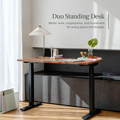 Branch Duo Standing Desk 58 Inches - Adjustable Standing Desk with 20” Range - OLED Control Panel - Frameless Design & Compact Size Suitable for Many Spaces - Charcoal Top - White Base