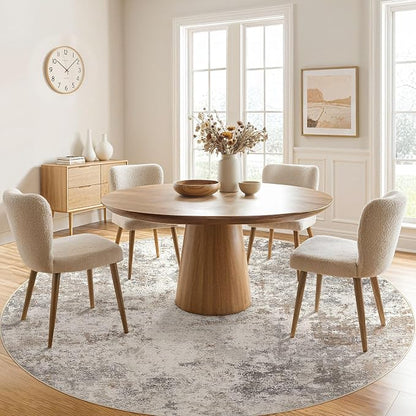 UERMEI 8ft Round Area Rug Living Room Rugs - 8x8 Washable Neutral Modern Abstract Soft Thin Rug Indoor Floor No Slip Rug Carpet for Bedroom Under Dining Table Home Office Decor - Brown Grey