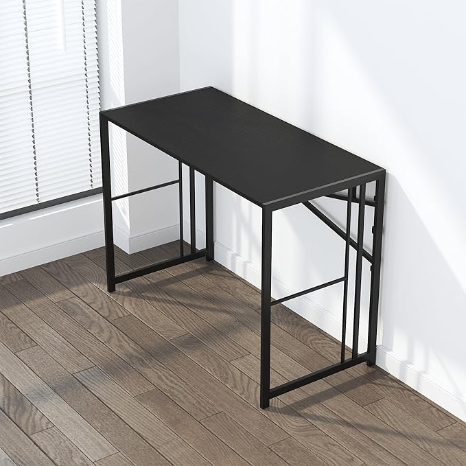 Lutown-Teen Narrow Folding Computer Desk 35 inch, Writing Gaming Computer Desk for Small Spaces, No Assembly Required Small Office Table, Black