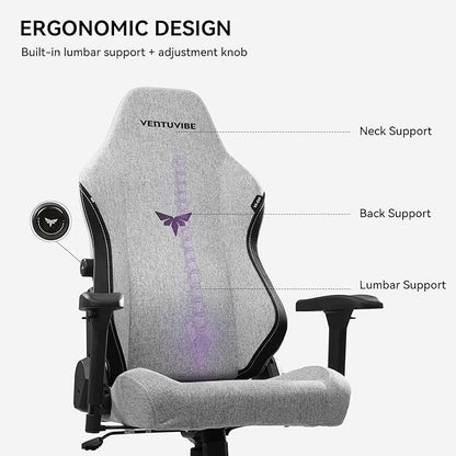Gaming Chair - High Back Ergonomic Computer Chair with Lumbar Support, Video Game Chair-4D Adjustable Armrests,170° Reclining & 320lb Capacity,Fabric,Gray