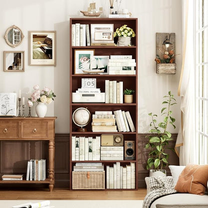 FOTOSOK 6-Tier Open Bookcase and Bookshelf, Freestanding Display Storage Shelves Tall Bookcase for Bedroom, Living Room and Office
