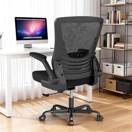Ergonomic Office Chair – Comfy Mesh Desk Chair with Flip-Up Armrests & Smooth-Rolling Caster, Adjustable Height Home Computer Chair, Breathable & Supportive for Long Hours Sitting