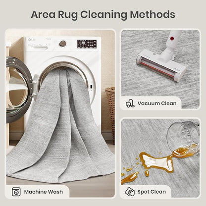 Valenrug Washable Rug 5x7 - Stain Resistant 5x7 Area Rugs for Living Room, Non Slip Backing Printed Rugs for Bedroom, Folable Machine Washable Area Rug (5'x7', Grey)