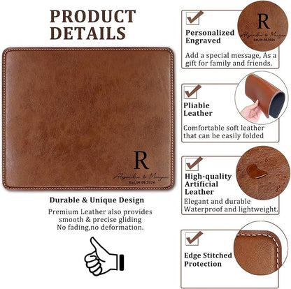 Personalized Leather Custom Mouse Pad with Wrist Rest,Customized Mouse Pads for Desk, for Weddings, Anniversaries, Birthdays,and Special Occasions (A (Brown-Rectangle))