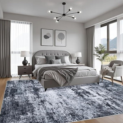 4x4 Area Rug Living Room Rug: Washable Modern Abstract Soft Thin Rug Indoor Floor No Slip Stain Resistant Carpet for Bedroom Dining Room Farmhouse Nursery Home Office - Black