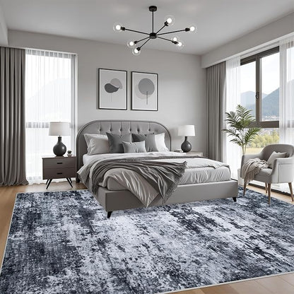 10x12 Area Rug Living Room Rug: Washable Modern Abstract Soft Thin Rug Indoor Floor No Slip Stain Resistant Carpet for Bedroom Dining Room Farmhouse Nursery Home Office - Black