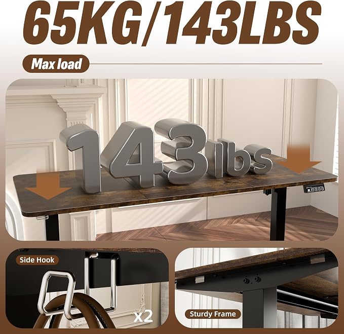 ERGOMAKER 55" Electric Standing Desk, Adjustable Height, Sit Stand Up Desk for Home Office & Computer Workstations, Memory Controller, Rustic Brown