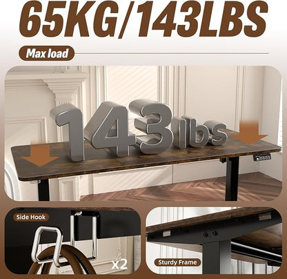 ERGOMAKER 55" Electric Standing Desk, Adjustable Height, Sit Stand Up Desk for Home Office & Computer Workstations, Memory Controller, Rustic Brown