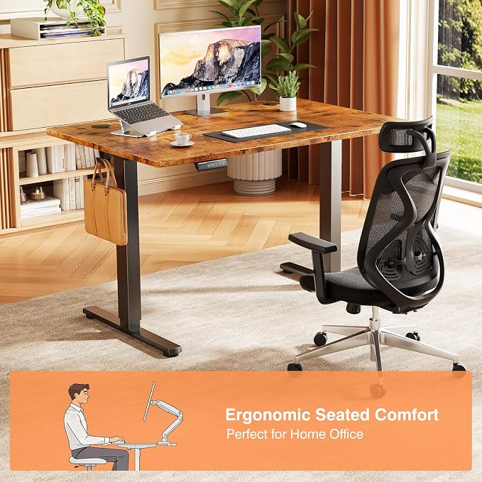 Sweetcrispy Electric Standing Desk Height Adjustable, 40 Inch Sit Stand Up Desk, Home Office Rising Gaming Table Computer Workstation with Memory Preset Splice Board, Rustic Brown
