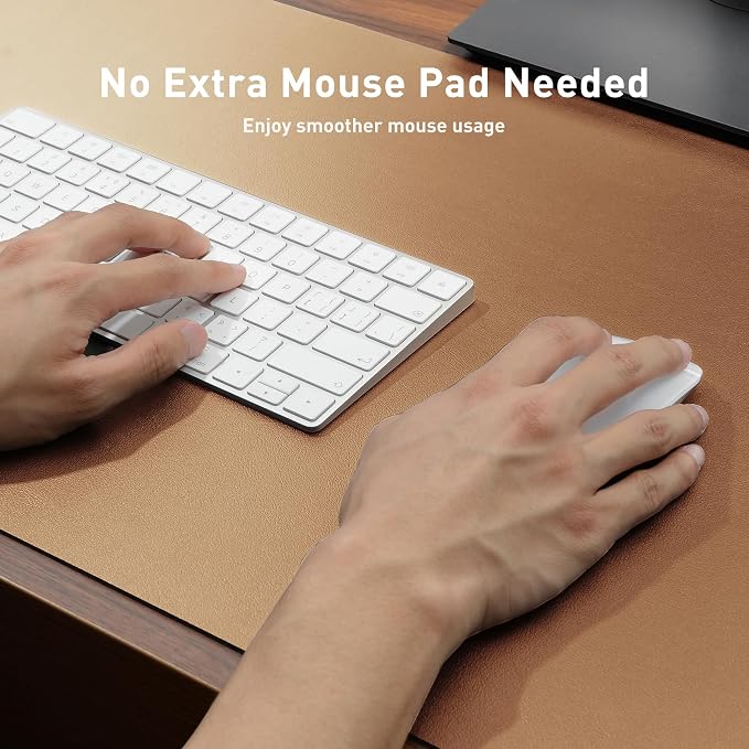 Aothia Faux Leather Desk Mat for Keyboard & Mouse (Khaki, 31.5" x 15.7") | Large desk mat for keyboard, mouse and laptop, creating a clean, organized workspace for work, study and everyday use