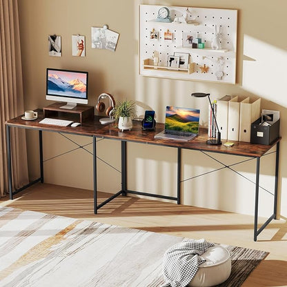 Tangkula L-Shaped Computer Desk with Power Outlets, 95” Long 2-Person Desk with Monitor Shelf, Modern Corner Desk Gaming Table with USB Ports for Home Office