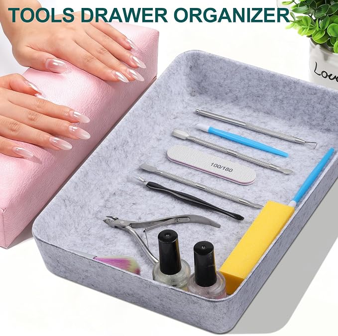 Desk Drawer Organizer | 7 Pack Felt Drawer Organizer Shallow Drawer Organizers Felt Storage Bins (Light Gray)