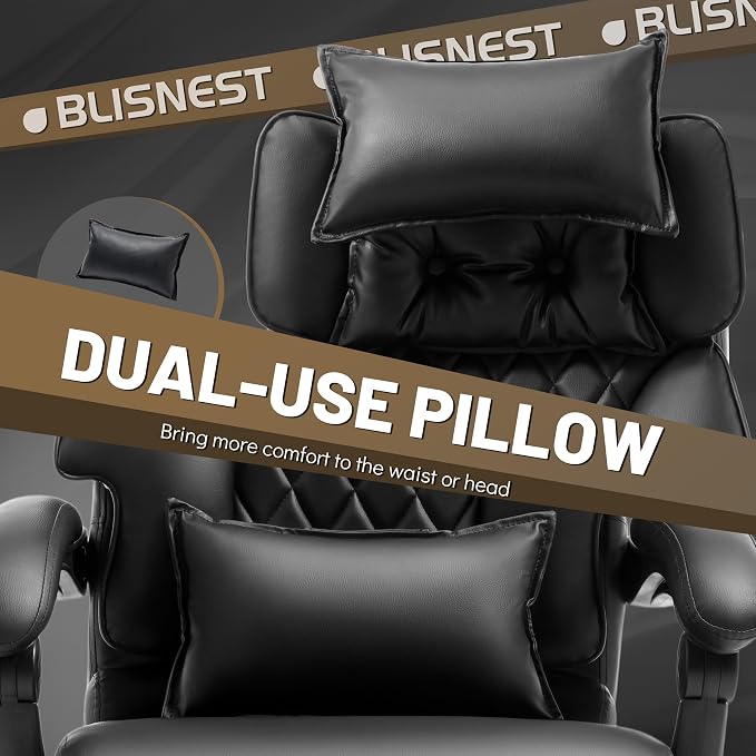 3D Kneading Massage Office Chair with Foot Rest,Executive Office Chairs,Ergonomic Desk Chair for Heavy People,Big and Tall Office Chair 500LBS,Recliner with Dual-Use Pillow,Blackpu