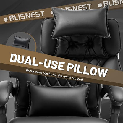 3D Kneading Massage Office Chair with Foot Rest,Executive Office Chairs,Ergonomic Desk Chair for Heavy People,Big and Tall Office Chair 500LBS,Recliner with Dual-Use Pillow,Blackpu