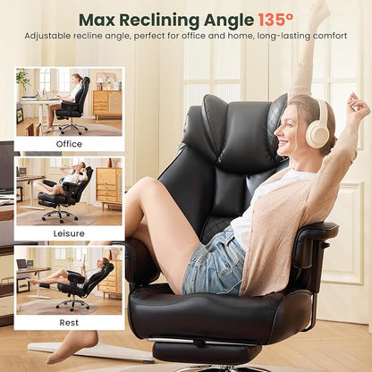 500lbs Big and Tall Office Chair Adjustable Lumbar Support, Extra Wide Seat Ergonomic Gaming Chair with Footrest, Heavy Duty High Back Executive Leather Computer Desk Chair