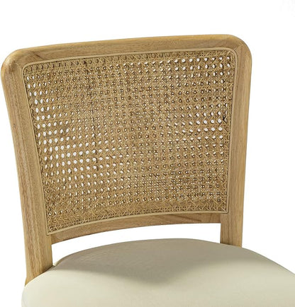 Modern Home Office Chair Comfortable Upholstered Armless Desk Chair, Adjustable Swivel Rolling Computer Chair with Rattan Mid-Back Support, Beige