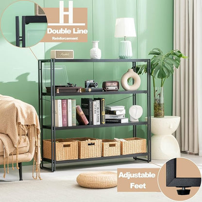 HCHQHS Bookshelf, 4-Tier Industrial Bookcase, Black Open Book Shelf, Freestanding Tall Bookshelves with Metal Frame