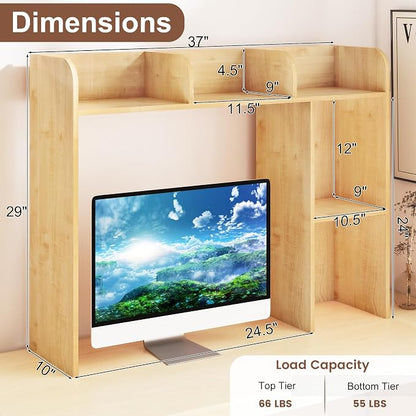 WAYTRIM Desk Shelf, Desk Hutch 3-Tier Desktop Bookshelf & Desk Organizer Shelf for Top of Desk, Wood Desktop Storage Shelf for Dorm, Office, Small Space, Desk Organizers and Accessories