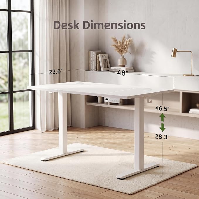 Claiks Electric Standing Desk, 48 x24 Inch Height Adjustable Sit Stand Desk for Home Office, Computer Desk with Memory Presets, Cable Management & Headphone Hooks, 156 lbs Capacity, White