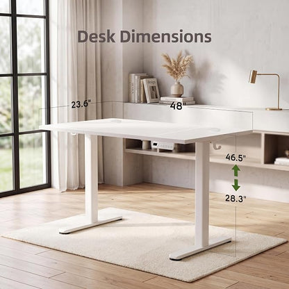Claiks Electric Standing Desk, 48 x24 Inch Height Adjustable Sit Stand Desk for Home Office, Computer Desk with Memory Presets, Cable Management & Headphone Hooks, 156 lbs Capacity, White