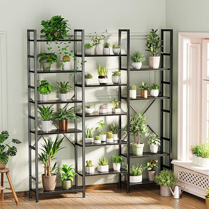 SUPERJARE Triple Bookshelf, Bookcase with 17 Open Display Shelves, Wide Book Shelf Book Case for Home & Office, 6 Tier, Black, ABC003B