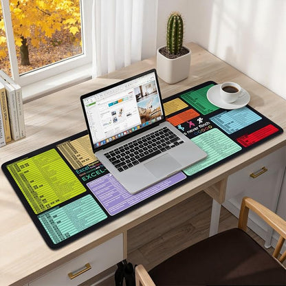 iCasso Excel Cheat Sheet Desk Pad Mat with Excel for Dummies 2025 Book, Excel Mouse Pad Shortcuts, Large Desk Mat, XXL Non-Slip Exel Mousepad with Stitched Edges for Desktop Protector