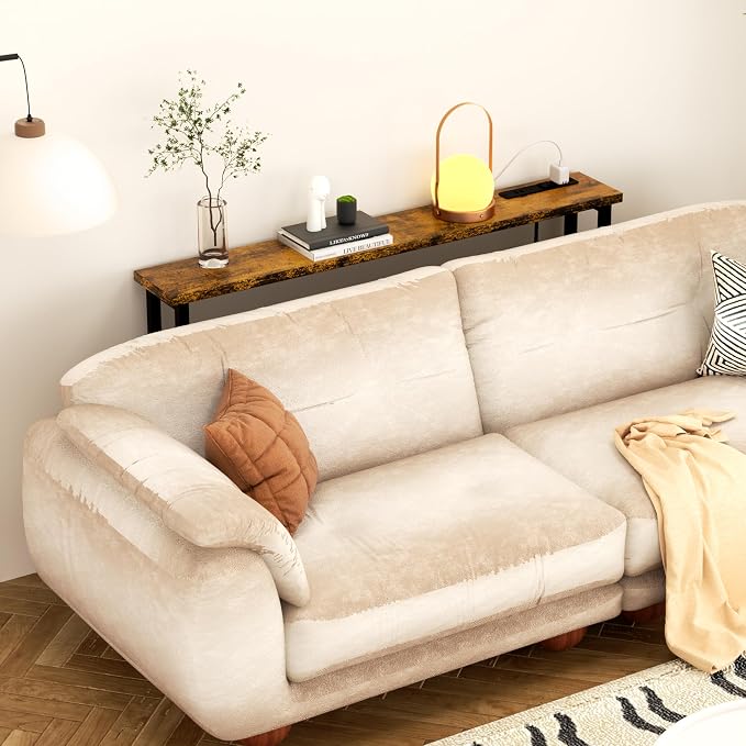 Keelian 39" Sofa Table Narrow Long with Power Outlets & 2 USB Ports, Metal Frame Behind Couch Table Behind Sofa Perfect for Hallway, Living Room, Entrance Easy Assembly, 4.9' Extension Cord Included