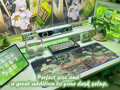 JMIYAV Little Frog RGB Green Gaming Mouse Pad 31.5x12 Inch PC XL Large Glowing Led Light Up Desk Pad Non-Slip Rubber Base Computer Cute Mousepad Mat Desk Accessories Gaming Setup 31.5x12 Inch