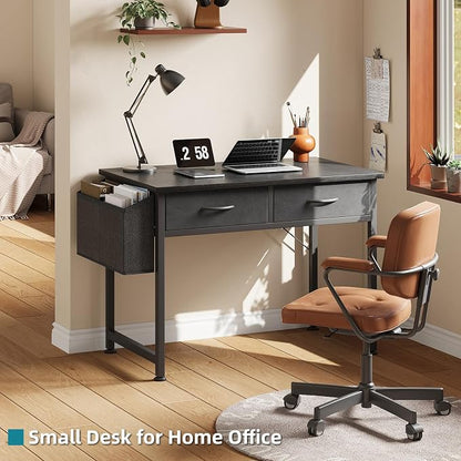 CAIYUN Computer Office Desk for Small Space with Fabric Drawers, Home Office Desk for Bedroom with Side Pocket and Hook, 31 Inch Kid’s Desk, Writing Desk, Study Table and Work Desk, Black