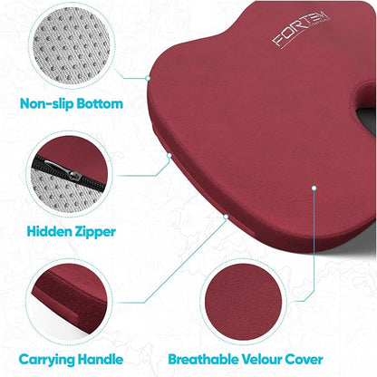 FORTEM Seat Cushion, Office Chair Cushion, Memory Foam Car Seat Cushions, Sciatica Coccyx Tailbone Pain Relief, Chair Cushions for Back Support, Sitting Pad for Gaming, Washable Cover, Non Slip, XL