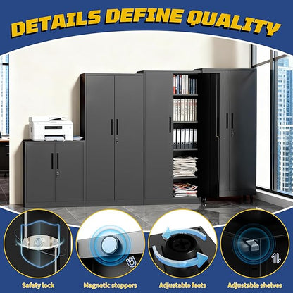 Metal Storage Cabinet with Doors and Adjustable Shelves, 35" Steel Garage Storage Cabinets with lock, Locking Tool Cabinet Utility Cabinets for Garage,Bathroom,Kitchen,Home Office,School,Shop