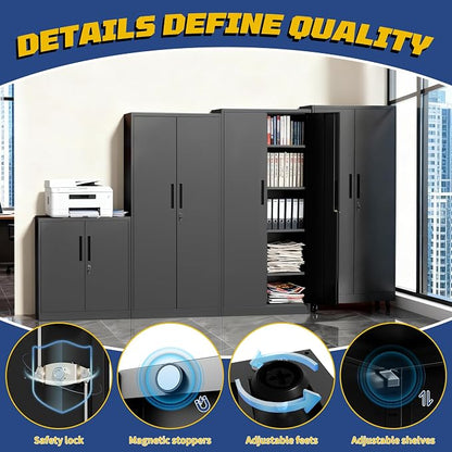 Metal Storage Cabinet with Doors and Adjustable Shelves, 73" Steel Garage Storage Cabinets with Wheels, Locking Tool Cabinet Utility Cabinets for Garage,Bathroom,Kitchen,Home Office,School